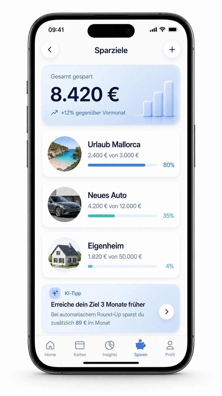 ACCELERAID Banking App — Sparziele mit KI-Tipp und automatischem Round-Up