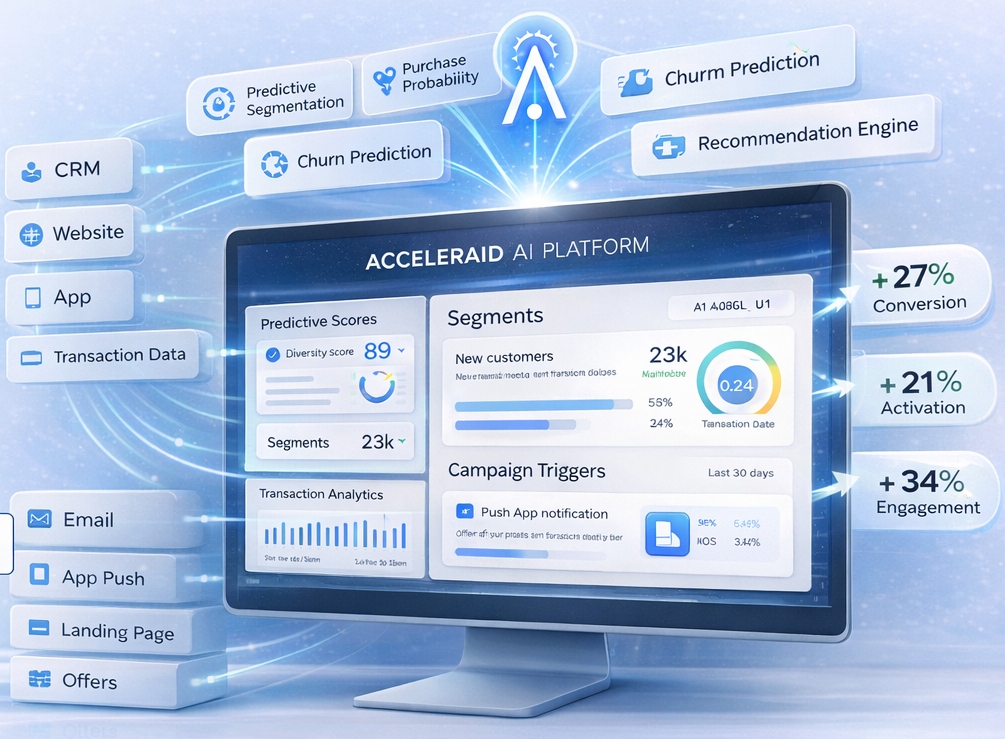 ACCELERAID AI Platform dashboard with predictive segmentation