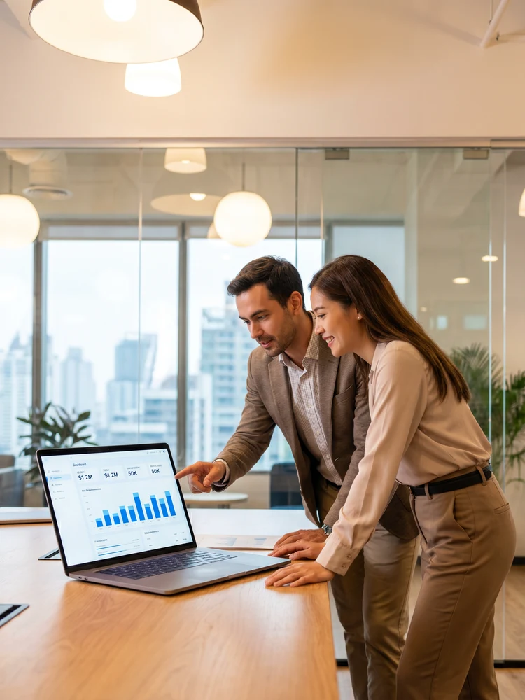 Banking analytics team reviewing ACCELERAID dashboard